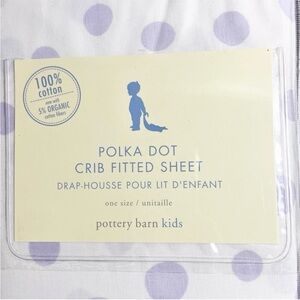 Pottery Barn Kids White Lavender Polka Dot Crib Fitted Sheet Organic Cotton NEW